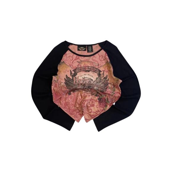 Harley-Davidson Tops - Harley Davidson Womens Pink Raglan Long Sleeve Eagle Graphic Rhinestone Top M